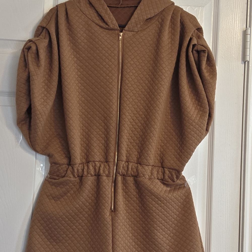 Quilted Brown Hooded Romper
